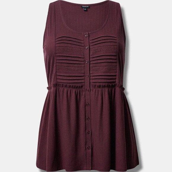 Torrid - Textured Jersey Scoop Neck Button Down Babydoll in Sassafras / Plum‌‌‌ - Picture 12 of 12
